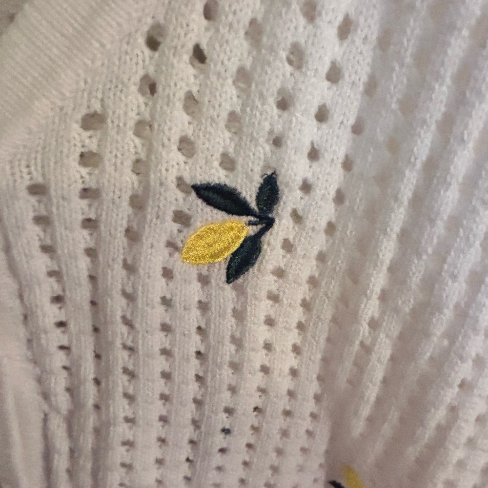 Forever 21 White 2x Knit Cardigan with Yellow and Green Embroidery - Picture 2 of 4